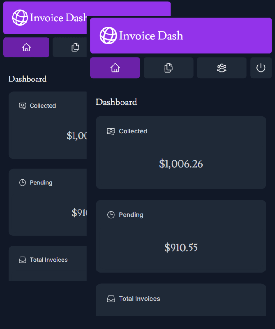 Screenshot of the dashboard project showing mobile version